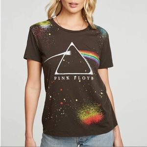 NWOT Chaser Pink Floyd Tee Black Distressed Rainbow Paint Splatter T-Shirt - XS